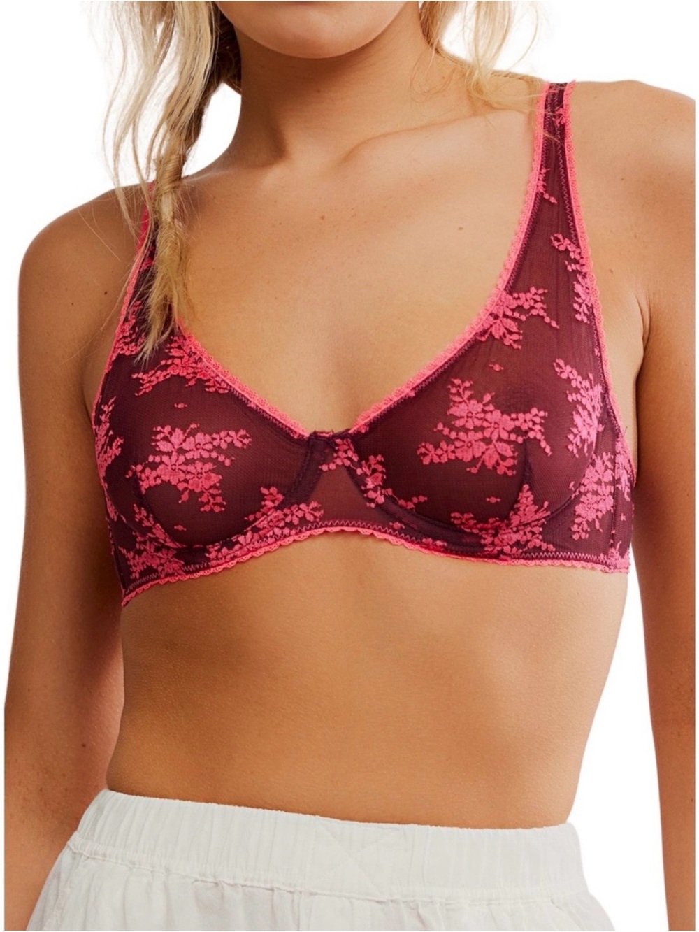 Intimately Free People Women's Talk About It Mesh Underwire Lace Bra